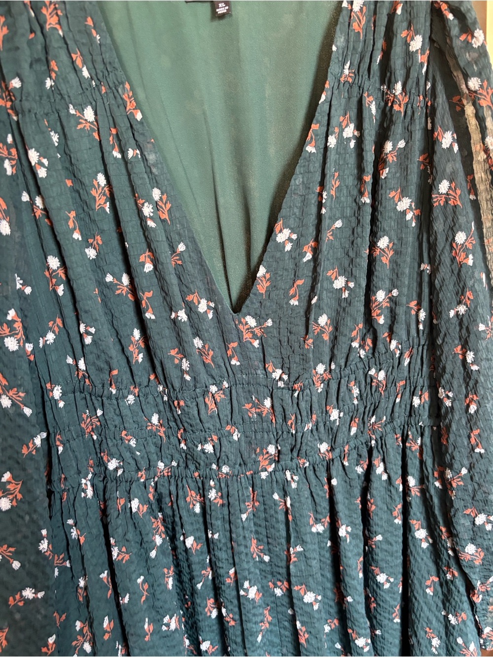 Madewell Dark Teal Floral V-Neck Midi Dress - Picture 8 of 8
